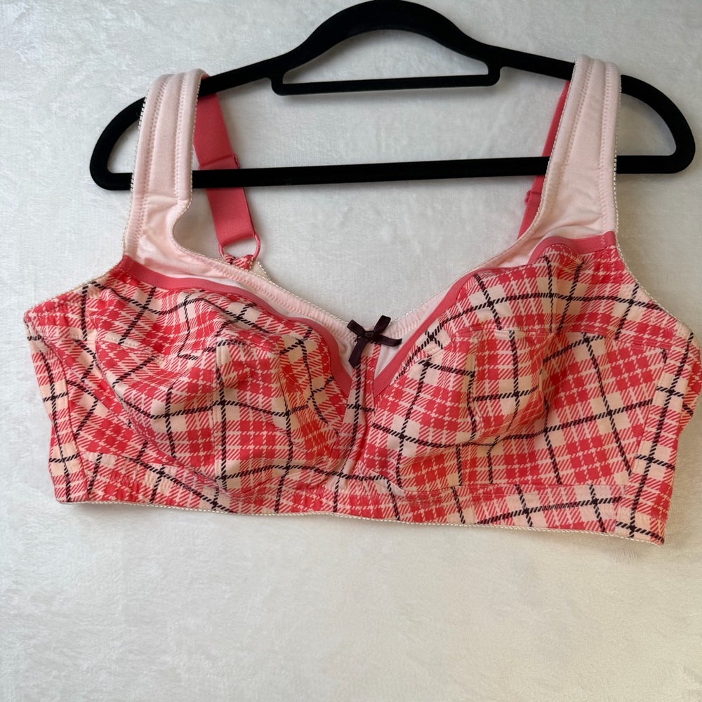 Ulla Popken Wireless Bra 42D Coral Plaid Full Coverage Comfort Support Bra
